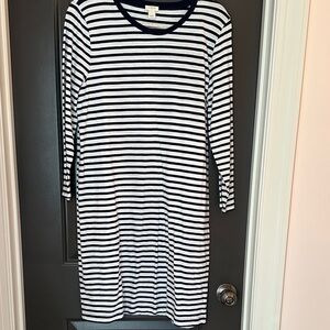 J. Crew Navy and White Striped Long Sleeve Dress size L 100% cotton